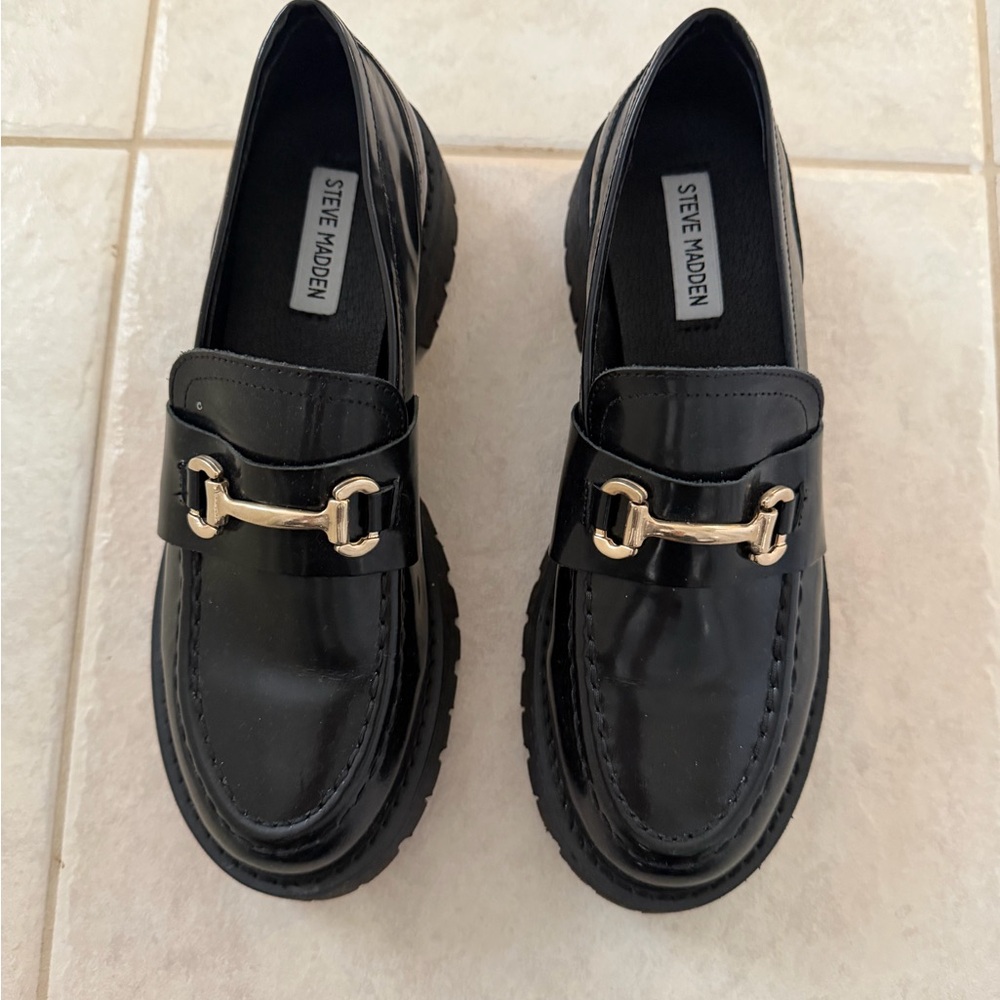 Steve Madden Black Loafers with Silver Accent